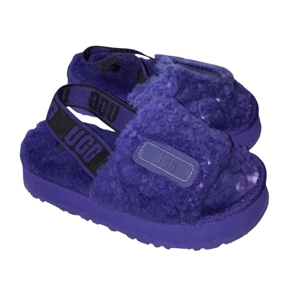 Ugg Purple Fuzzy Slippers Girls Women’s 5 Comfort Casual Slip On Platform Cozy